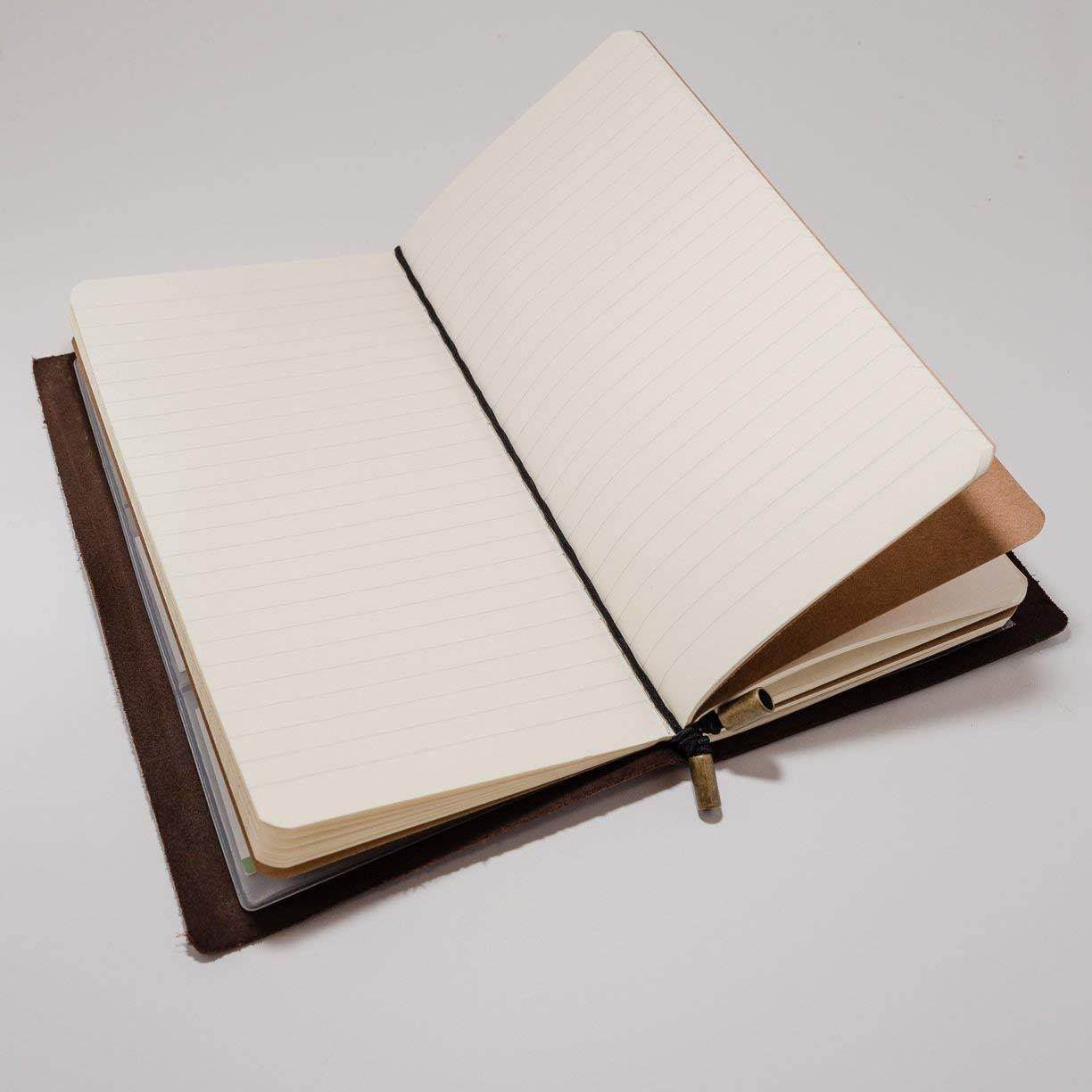 KangWay Genuine Leather Journal Refillable Traveler Notebook Card Holder Handmade Vintage Style Perfect Gift for Men Women Professional Writing Diary Standard 8.5x4.7 Large Dark Brown