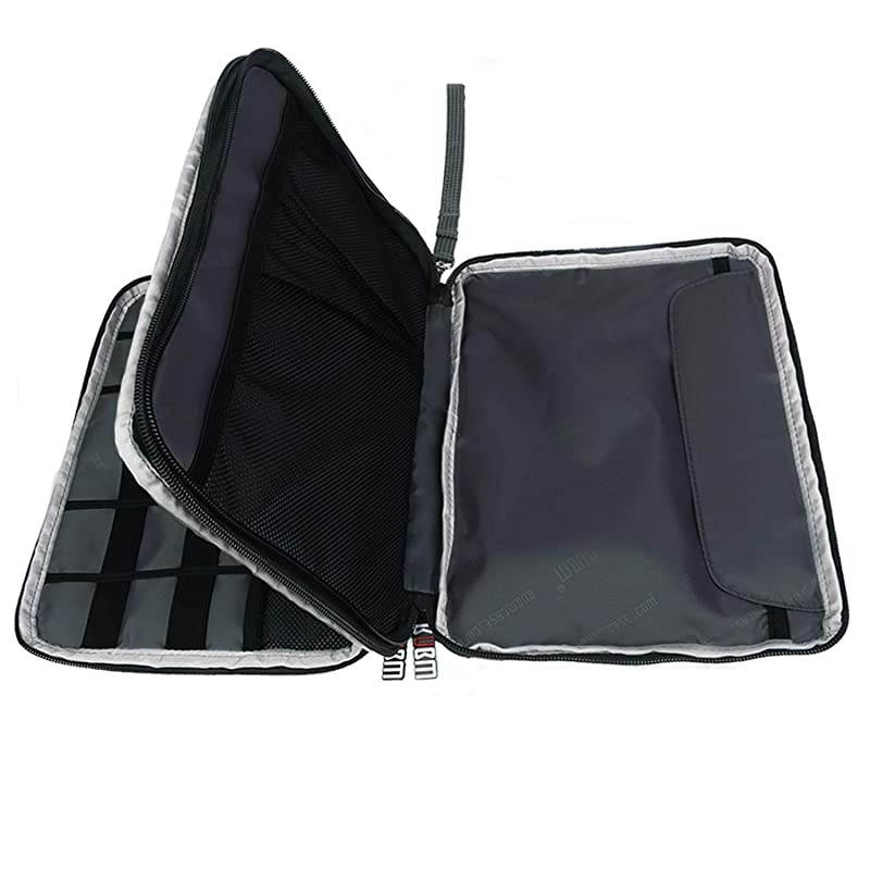 Double Layer Electronics Organizer/Travel Gadget Bag for Cables, Memory Cards, Flash Hard Drive and More, Fit for iPad or Tablet(up to 9.7")-Large, Grey