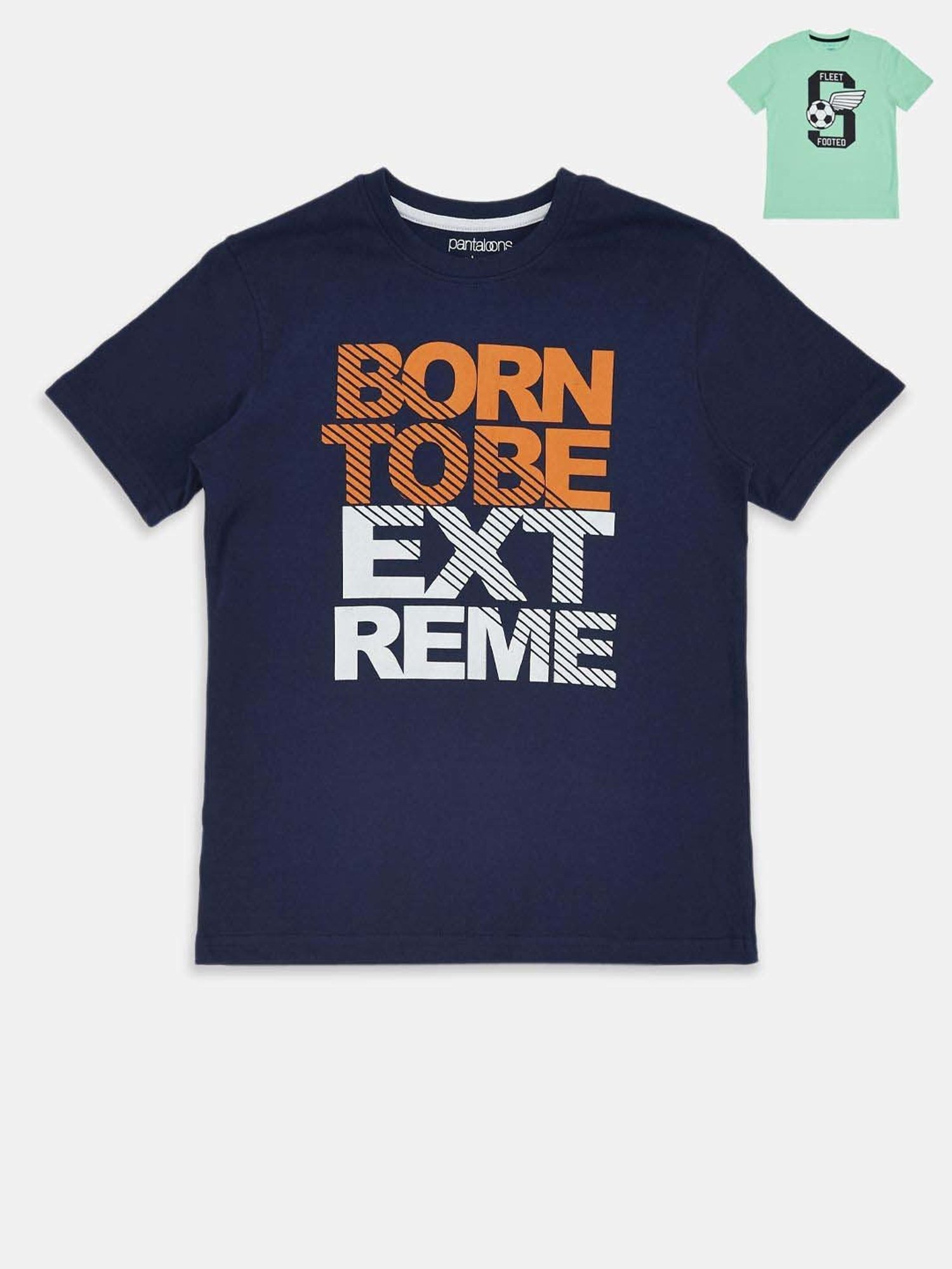Pantaloons Junior Navy & Green Cotton Printed T-Shirts