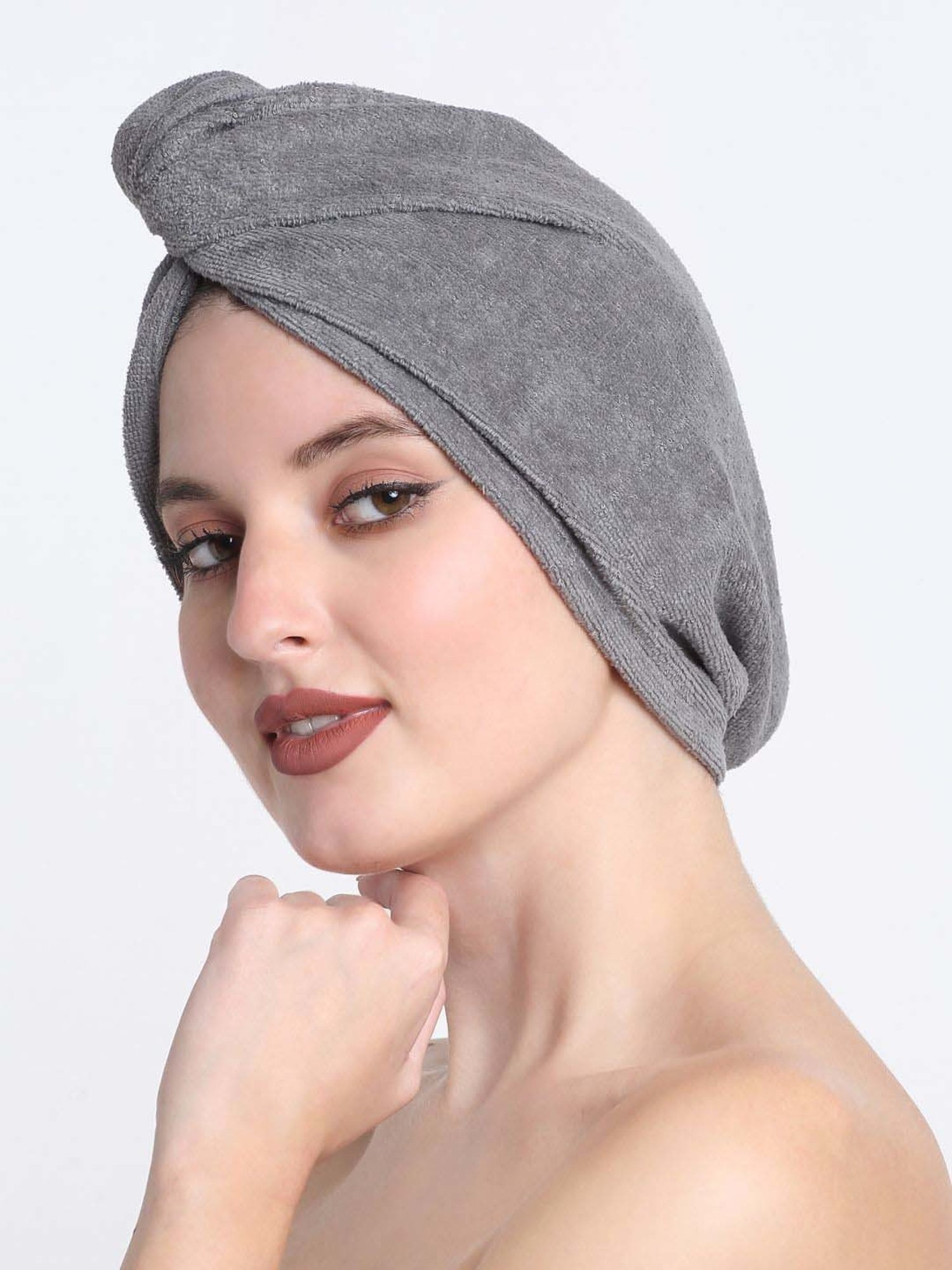 Creeva Luxury Charcoal Cotton 380 GSM Hair Wrap - Set of 2