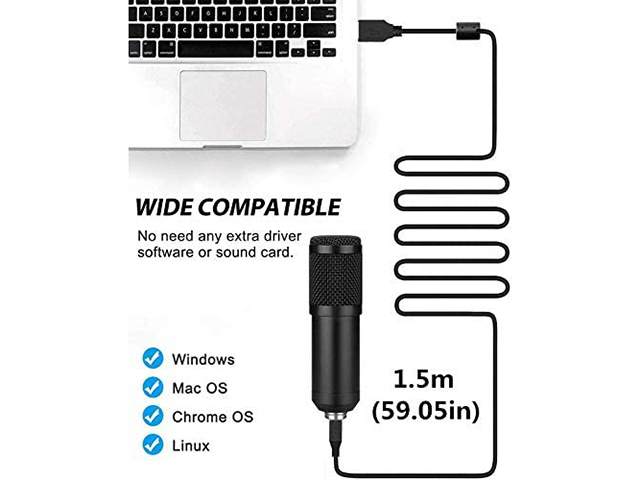 Condenser Microphone, Intelligent Noise Reduction Cardioid Computer Mic Kit with Adjustable Scissor Arm, Shock Mount, Pop Filter for Recording, Podcasting, Voice Over, Home Studio, YouTube