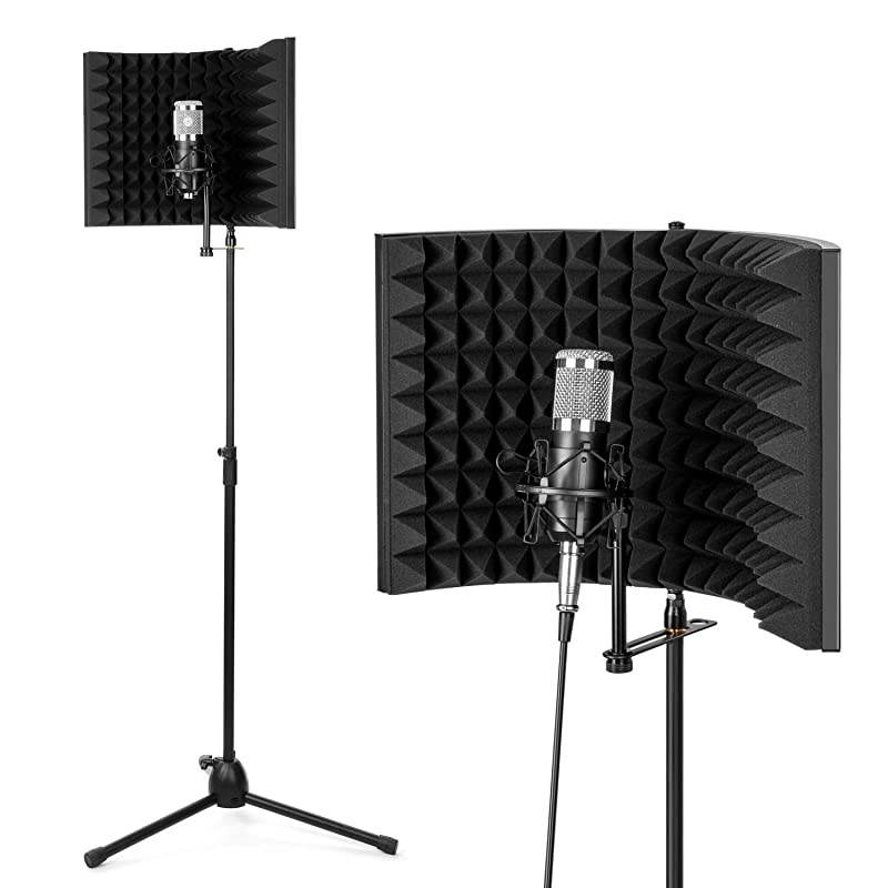 Microphone Isolation Shield Foldable Adjustable Durable Studio Recording Microphone Isolator Panel for Stand Mount or Table TopExtra Large Size