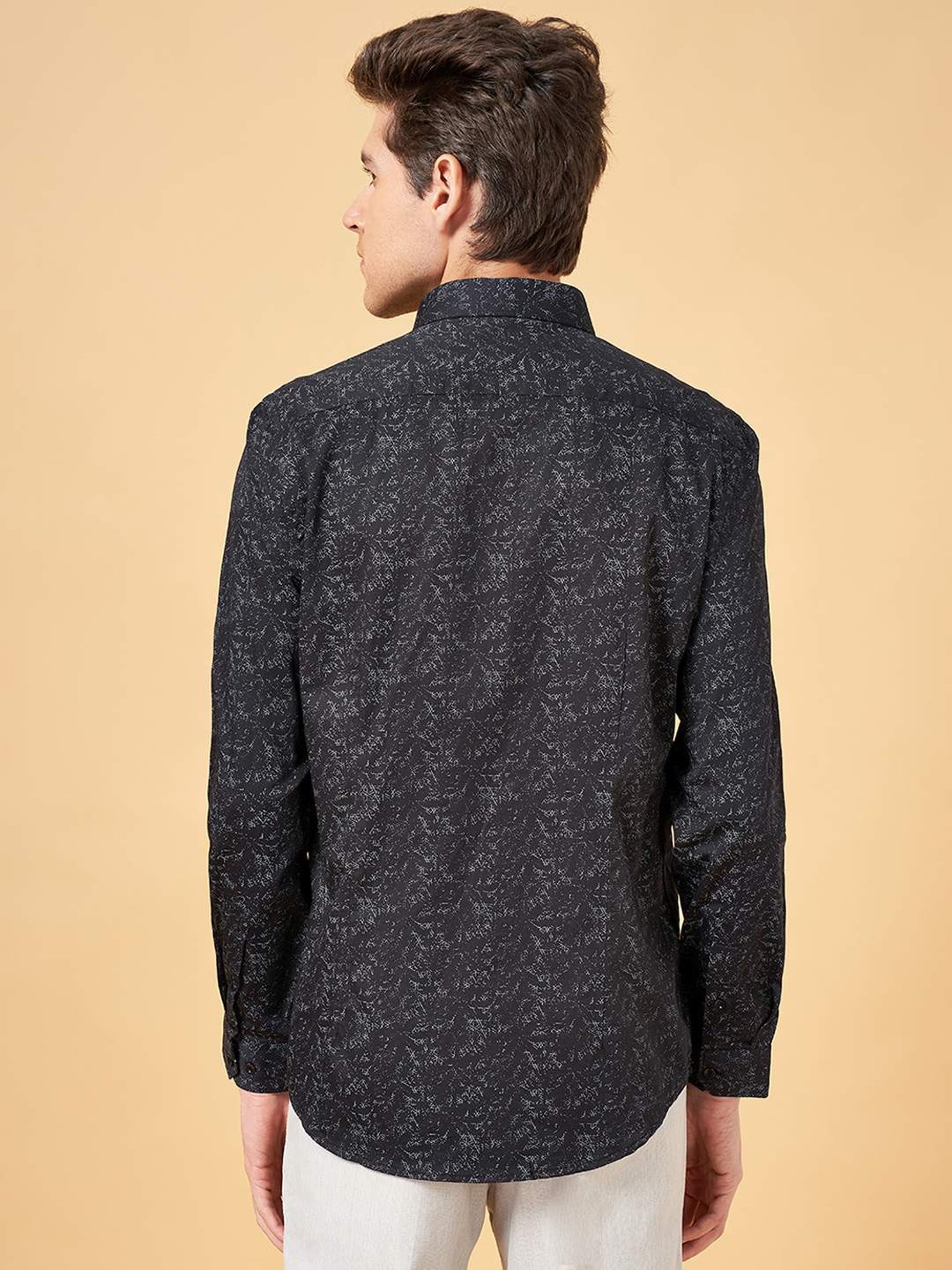 Peregrine By Pantaloons Black Cotton Slim Fit Printed Shirt