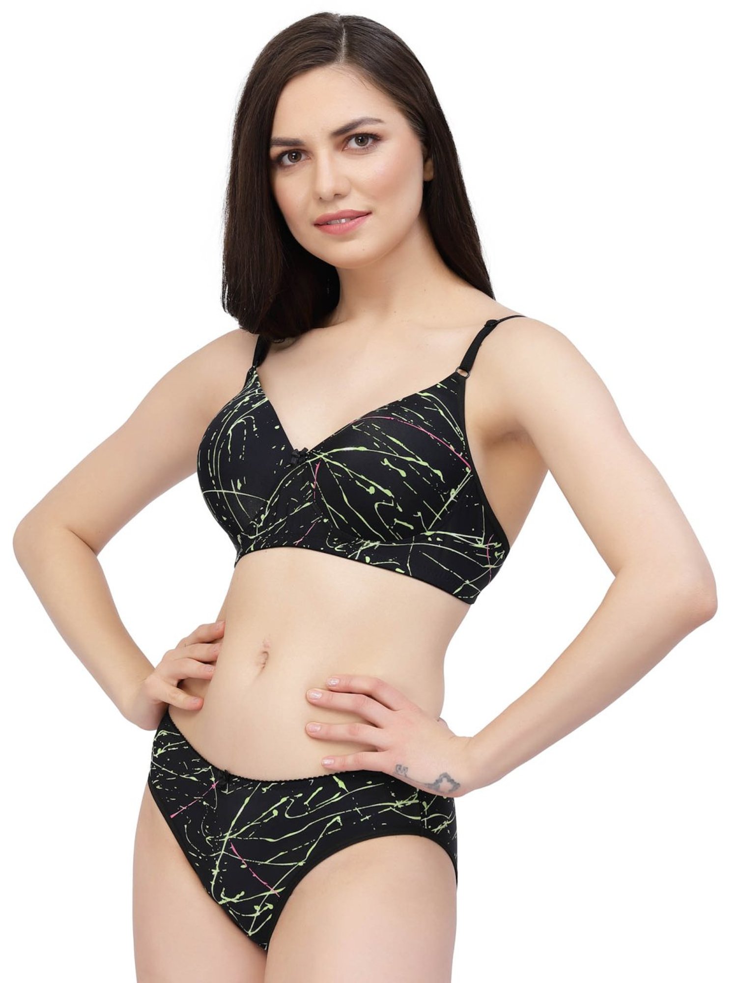 Cukoo Black Printed Everyday Bra Panty Set