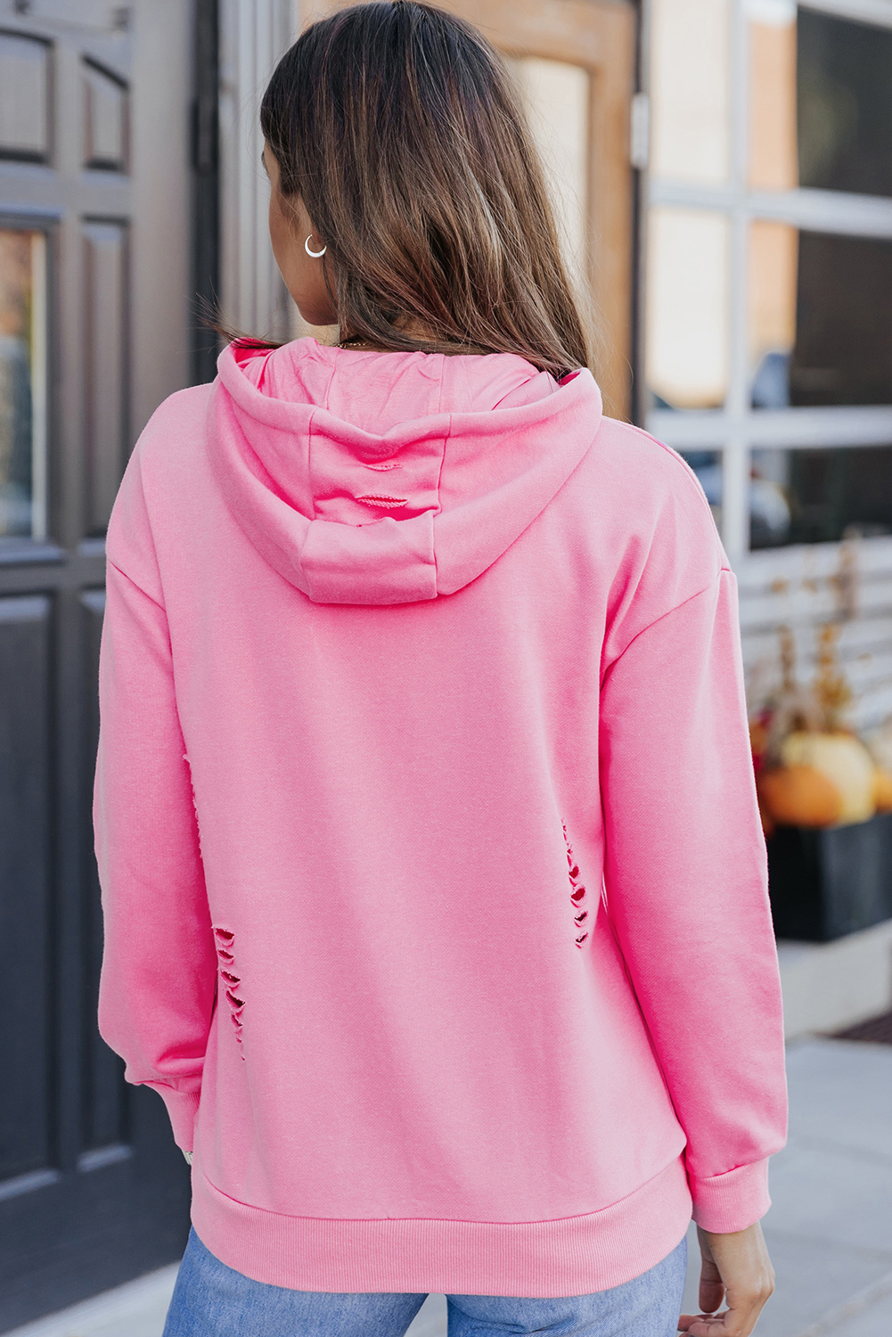 Pink Sequins Candy Cane Round Neck Sweatshirt