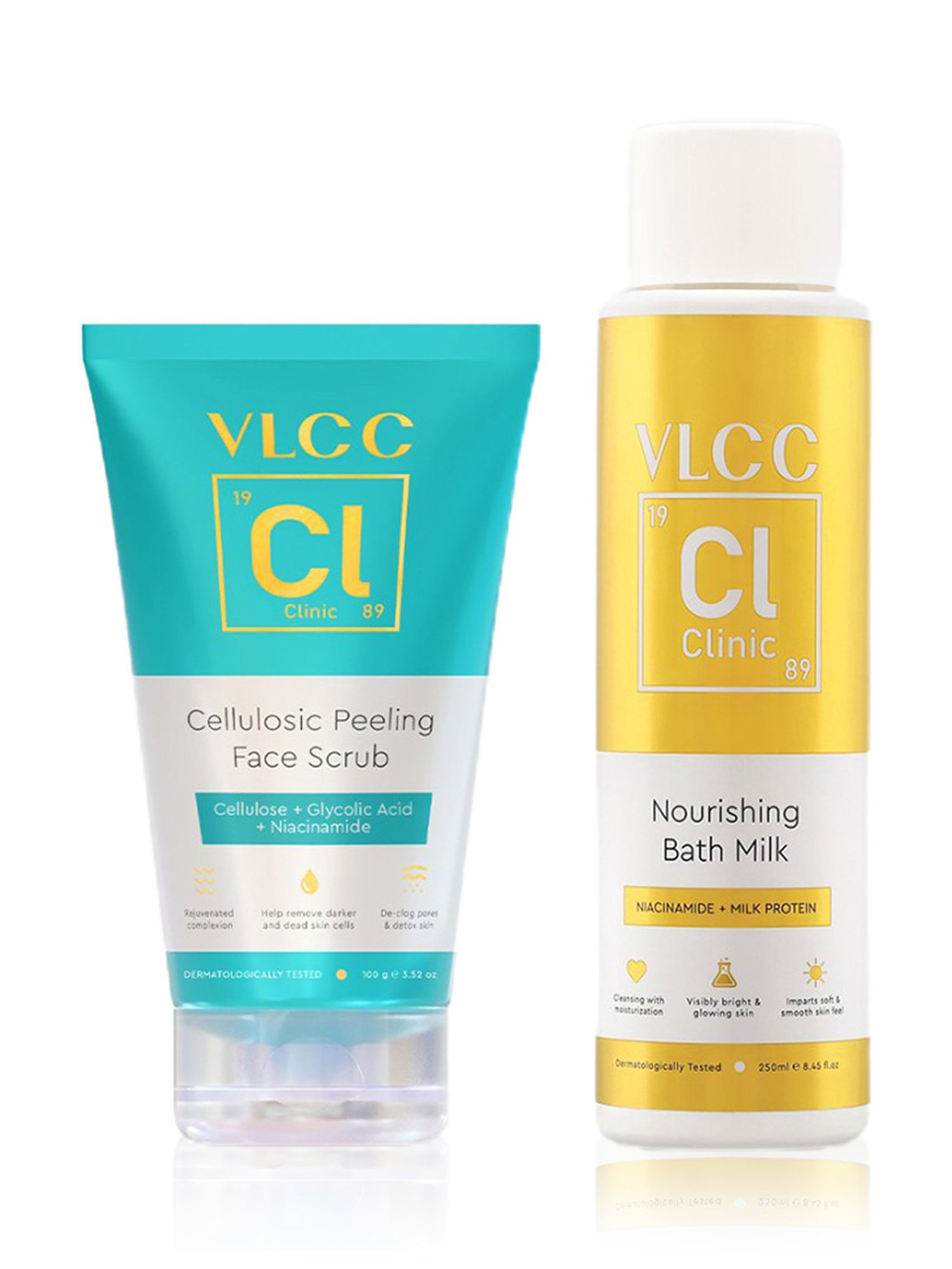 VLCC Clinic Cellulosic Peeling Face Scrub & Nourishing Bath Milk Combo