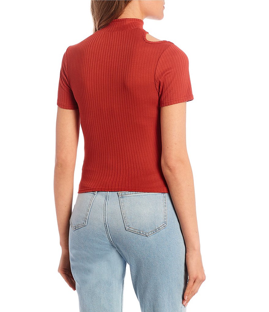 Love & Piece Mock-Neck Button-Side Ribbed Knit Top