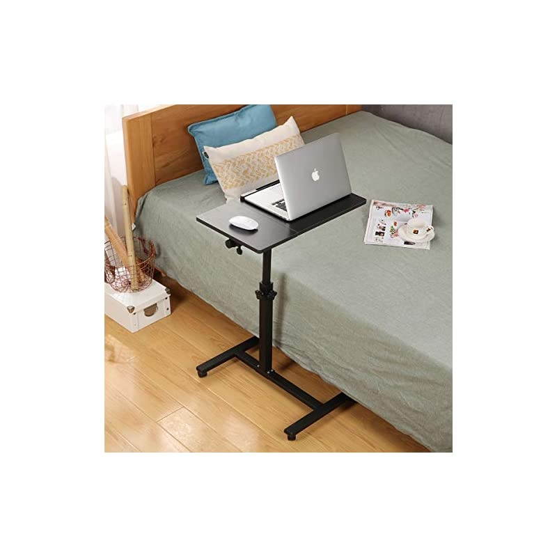 Overbed Bedside Desk Mobile Rolling Laptop Stand Tilting Overbed Table with Wheels Height Adjustable Tray Table for Laptop Bed Sofa Side Table Black