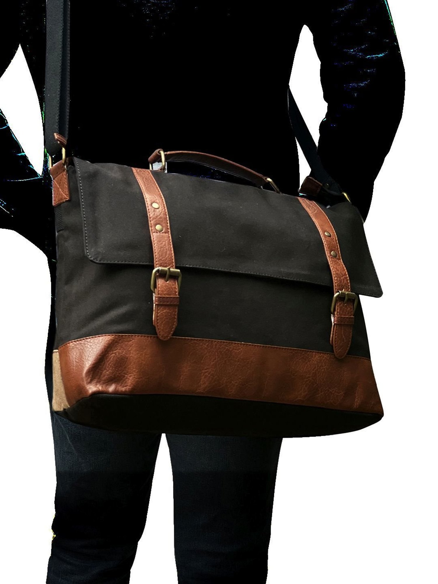 Mona B Brown Canvas Medium Messenger Bag