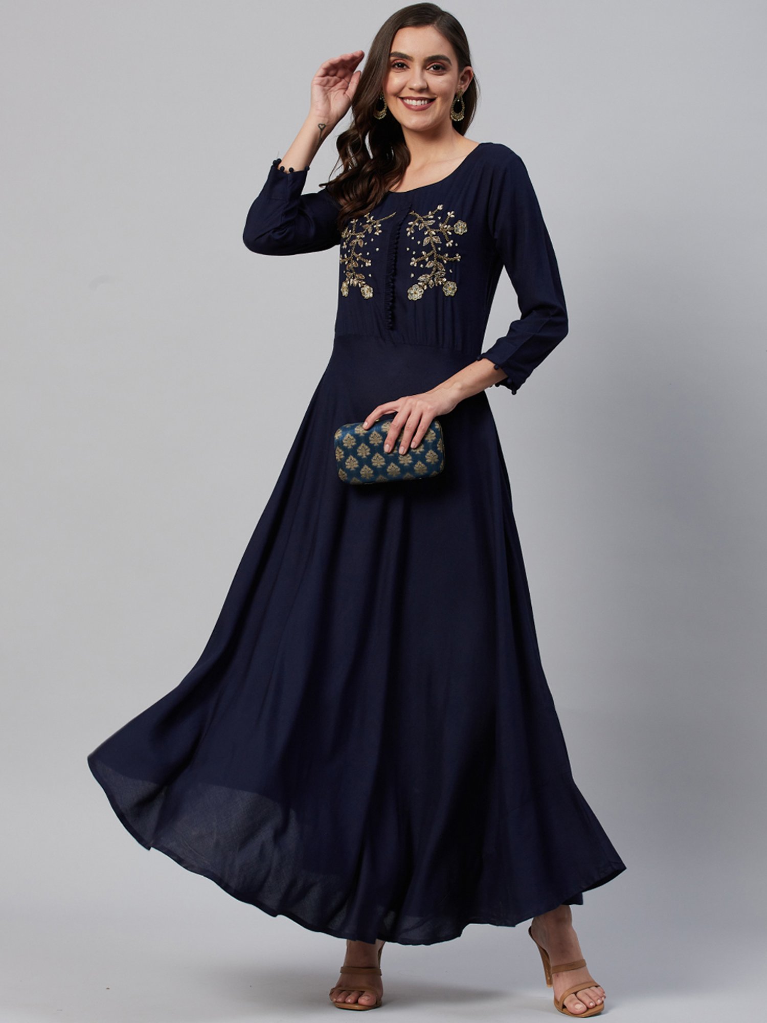 HIGHLIGHT FASHION EXPORT Navy Embellished Maxi Dress