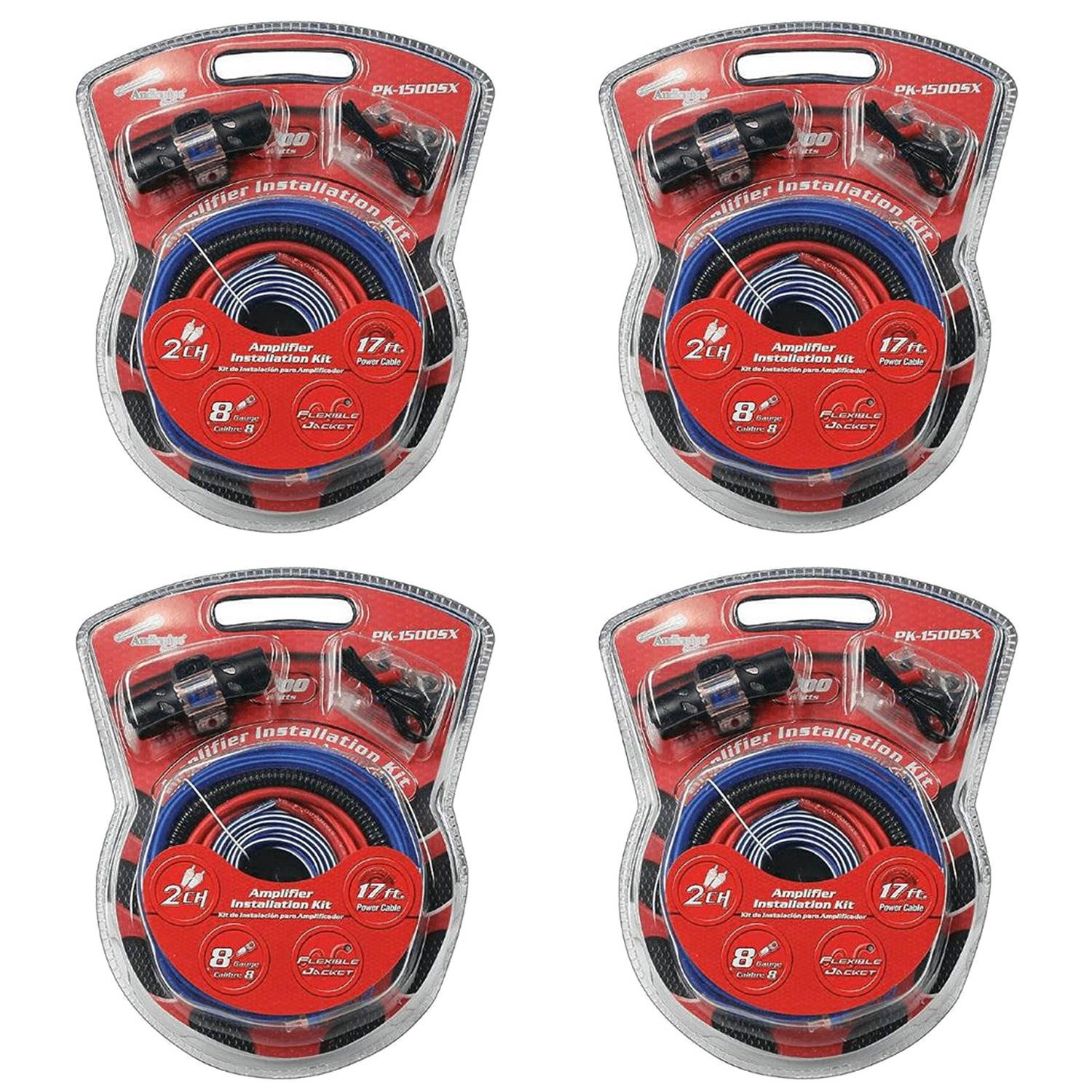 Audiopipe 8 G.A. Wiring Kit for Car Audio Systems Up To 1500 Watts (4 Pack)