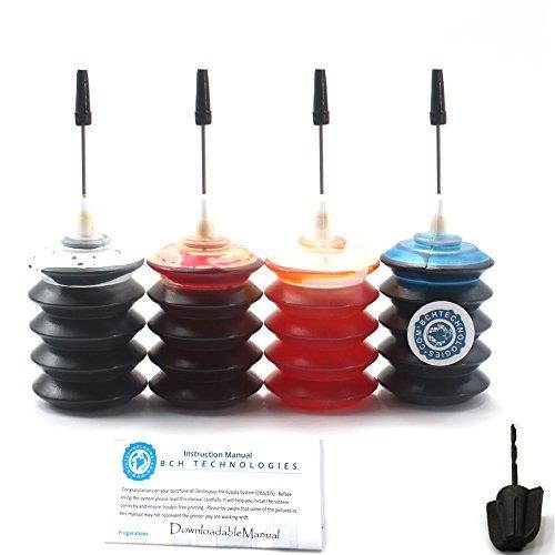 BCH Dye Ink Cartridge Refill Kit for Epson Expression XP-200 XP-300 XP-310 XP-400 XP-410 WorkForce WF-2520 WF-2530 WF-2540 4-Bottle Combo Black Cyan Magenta Yellow