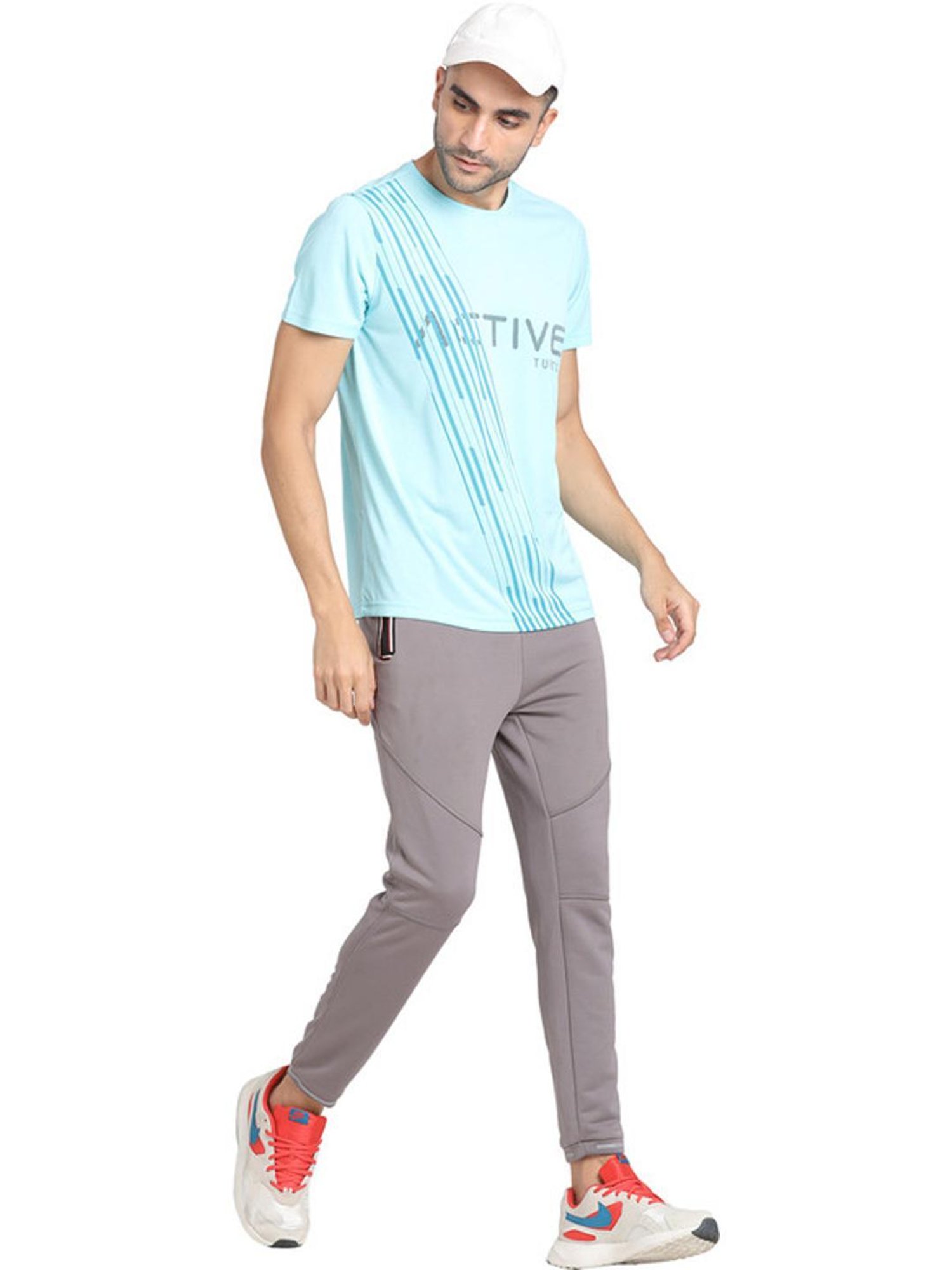 Turtle Blue Slim Fit Printed Sports T-Shirt