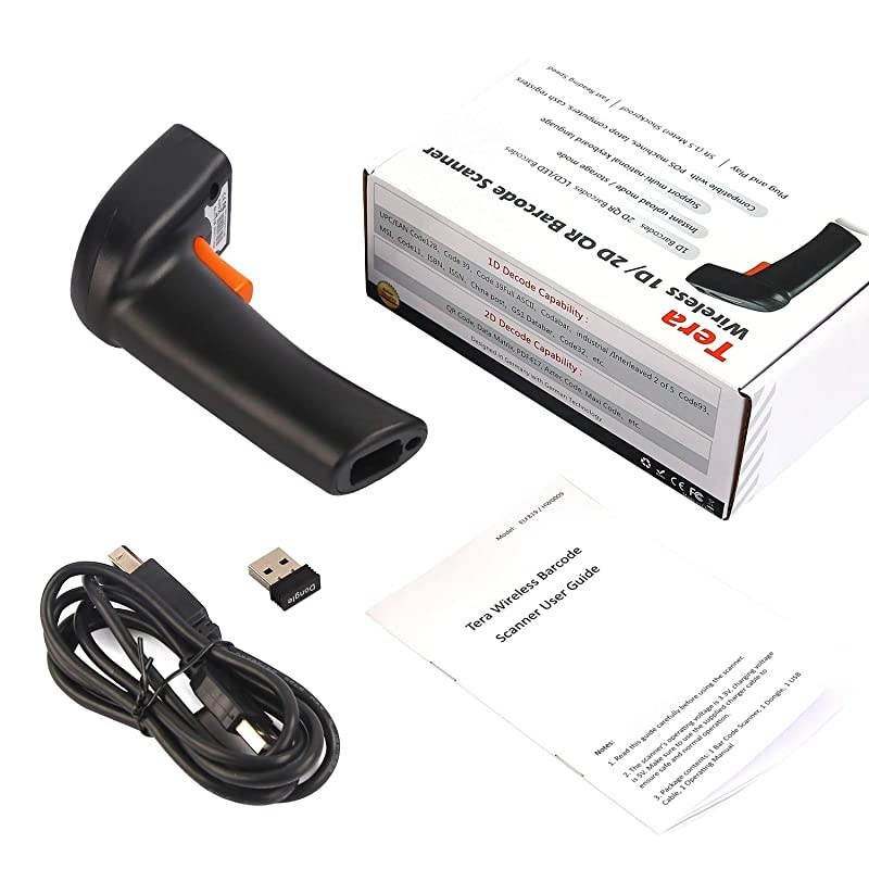 Barcode Scanner Wireless and Wired 1D 2D QR Digital Printed Bar Codes Reader Portable Handheld Barcode Scanner Compact with Magic Diamond Accurate Rapid Aiming System and Vibration Alert