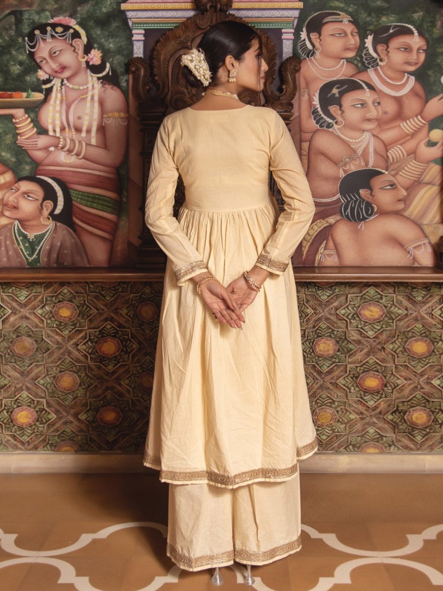 Calmna Saiba Beige Angular Gotapatti Suit Set