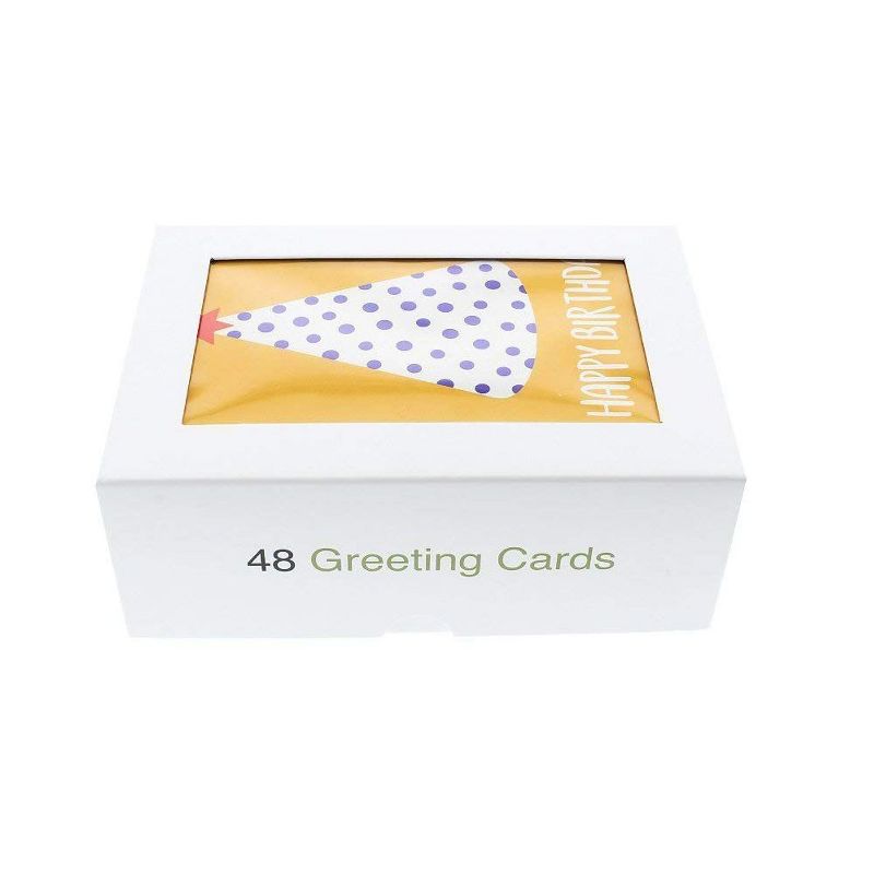 Best Paper Greetings 48-Pack Party Hats Happy Birthday Greeting Cards Bulk Box Set with Envelopes, 6 Colors, 4x6 in