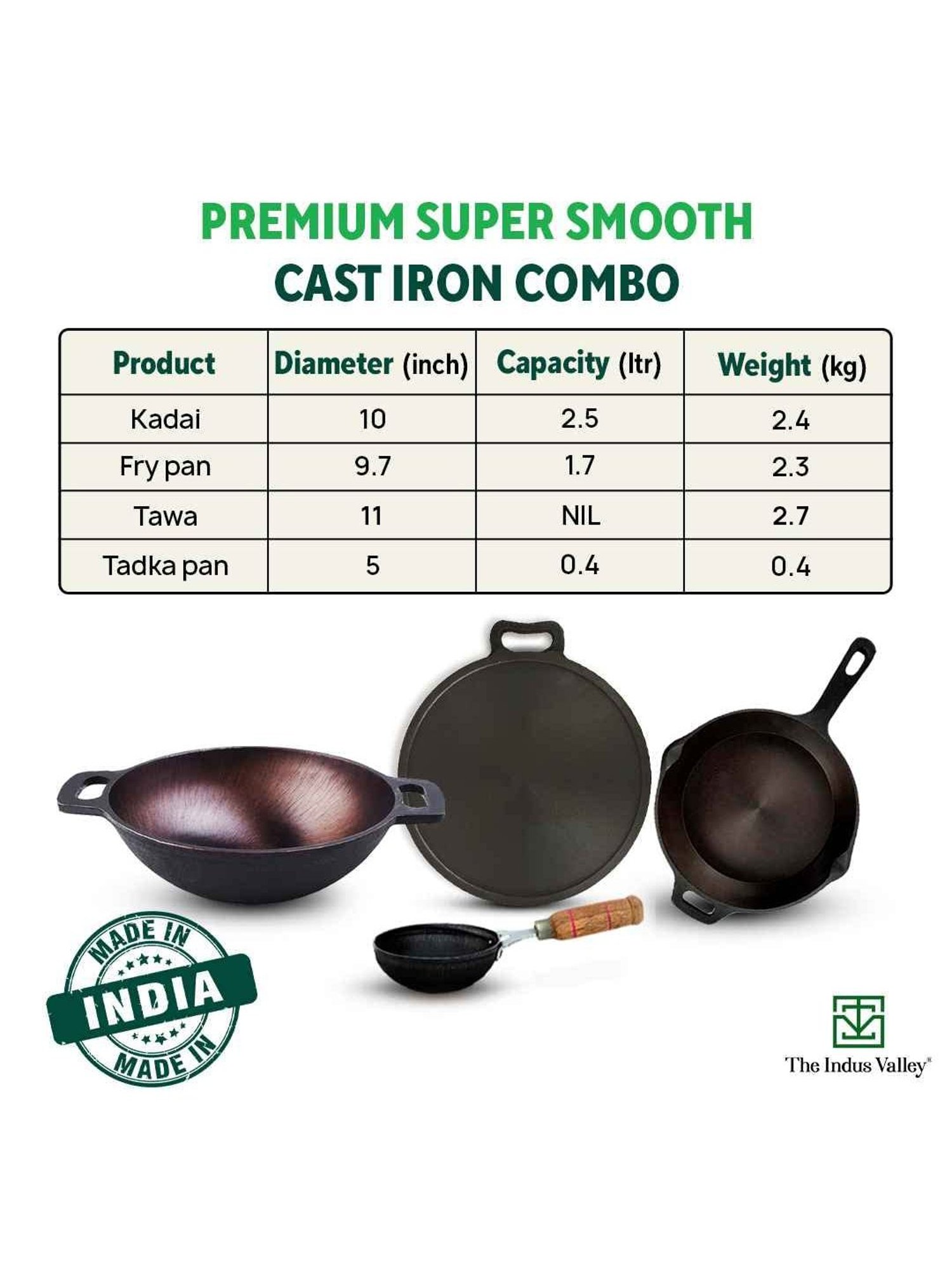 The Indus Valley Black Cast Iron Cookware Set