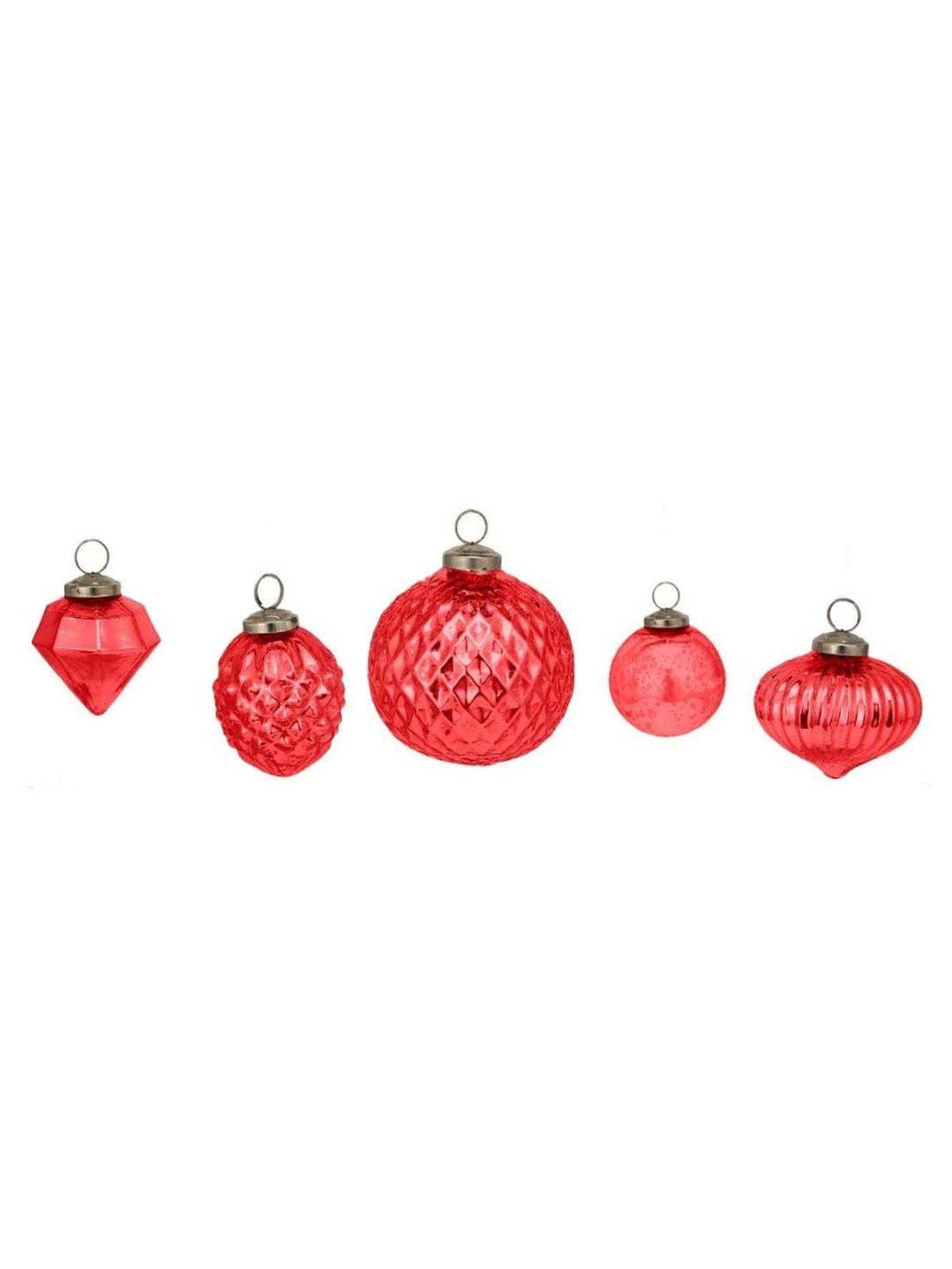 Home4U Red Glass 7.5 cm Sparkling Snow Christmas Ornaments - Set of 5