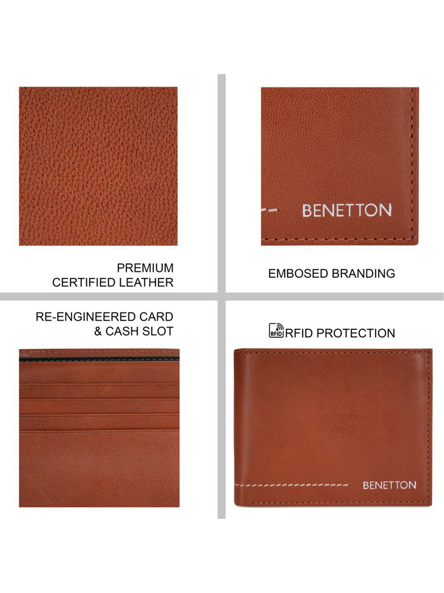 United Colors of Benetton Benito Tan Leather Solid Bi-Fold Wallet