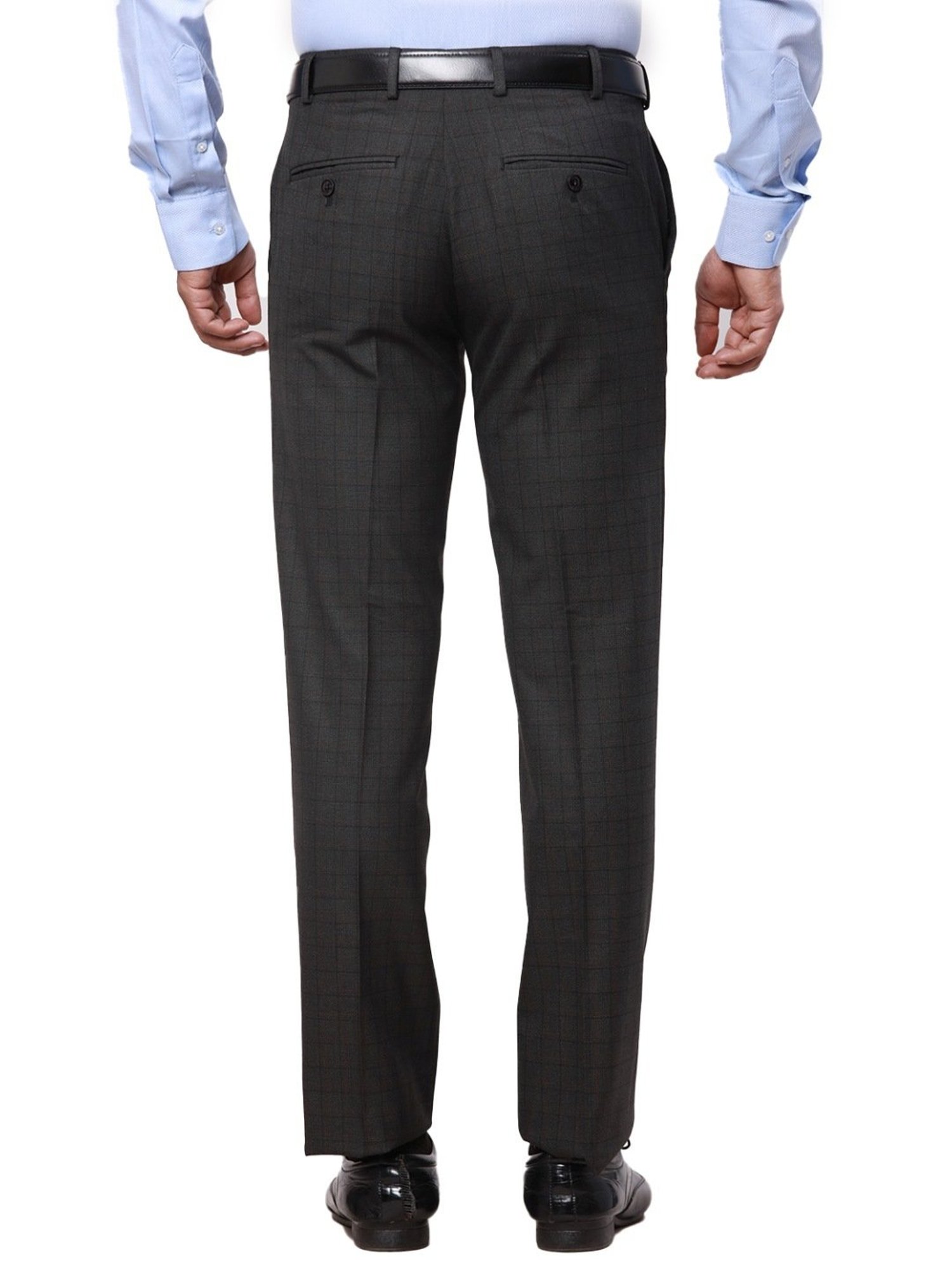 Park Avenue Grey Classic Fit Checks Trousers