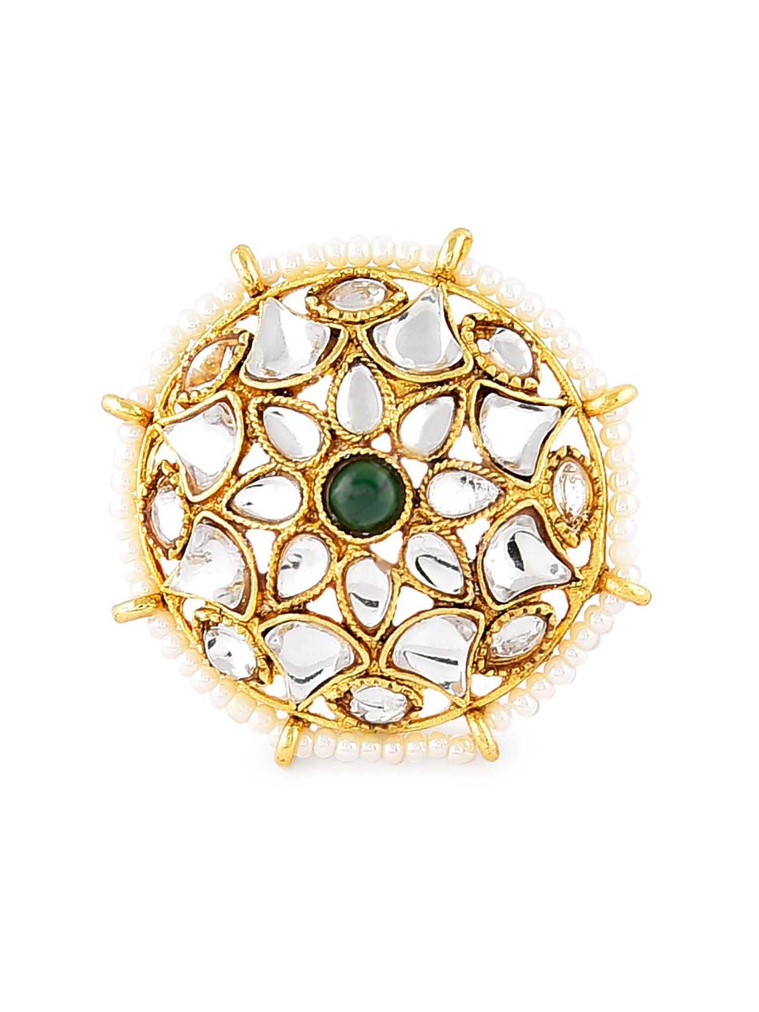 Zaveri Pearls Green & Pink Multistrand Ethnic Choker Necklace Earring & Ring Set-ZPFK10775