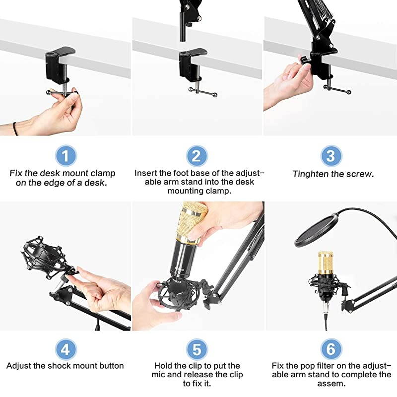 Professional Streaming Podcast PC Microphone,  Cardioid Streaming Microphone PC Mic Kit with 3.5mm XLR Sound Card Boom Arm Shock Mount Pop Filter for YouTuber,Karaoke,Podcasting,Studio Recording