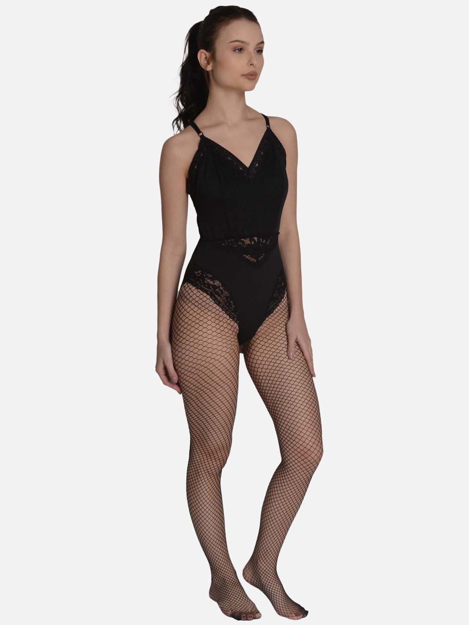 mod & shy Black Lace Work Cross Back bodysuit
