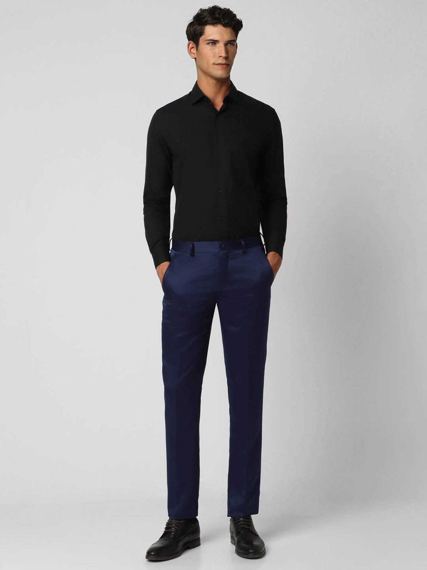 V Dot Shine Navy Skinny Fit Trousers