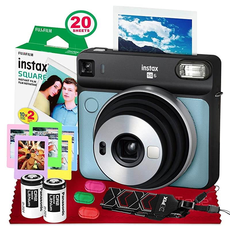 instax Square SQ6 Instant Film Camera (Aqua Blue) + 20 Sheets Square Instant Film + Accessory Bundle (USA Warrantty)