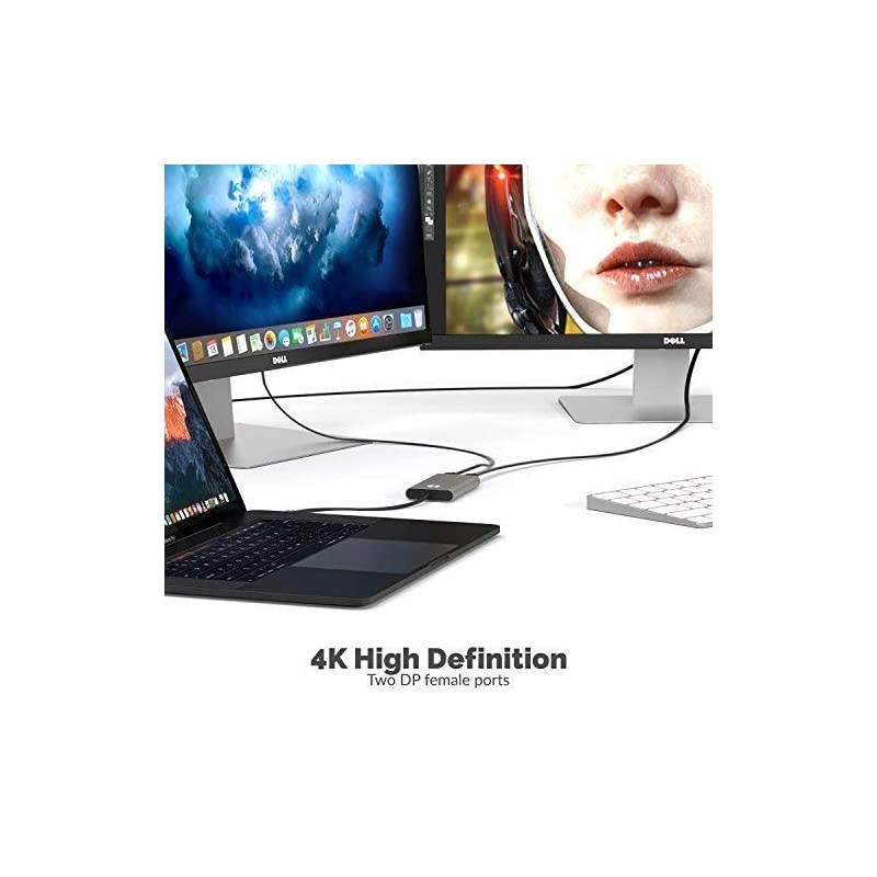Thunderbolt 3 to Dual DisplayPort Adapter Supports Up to Two 4K 60Hz Monitors on Mac and Some Windows Systems TH3DP2