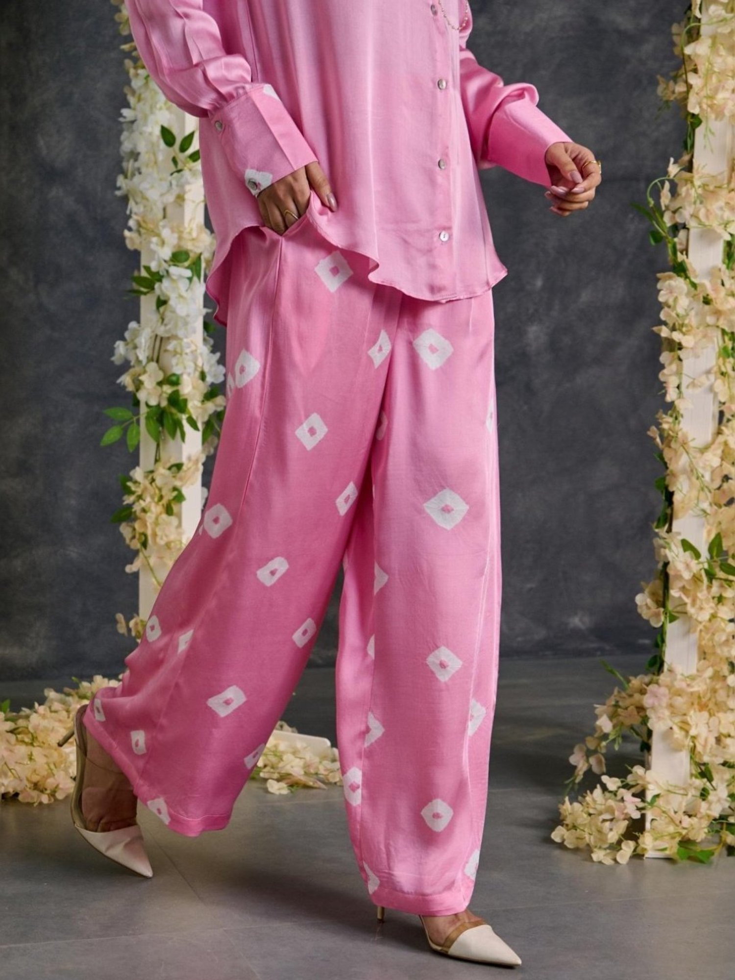 Gulaal Pink Bandhani Modal Satin Shirt with Pant