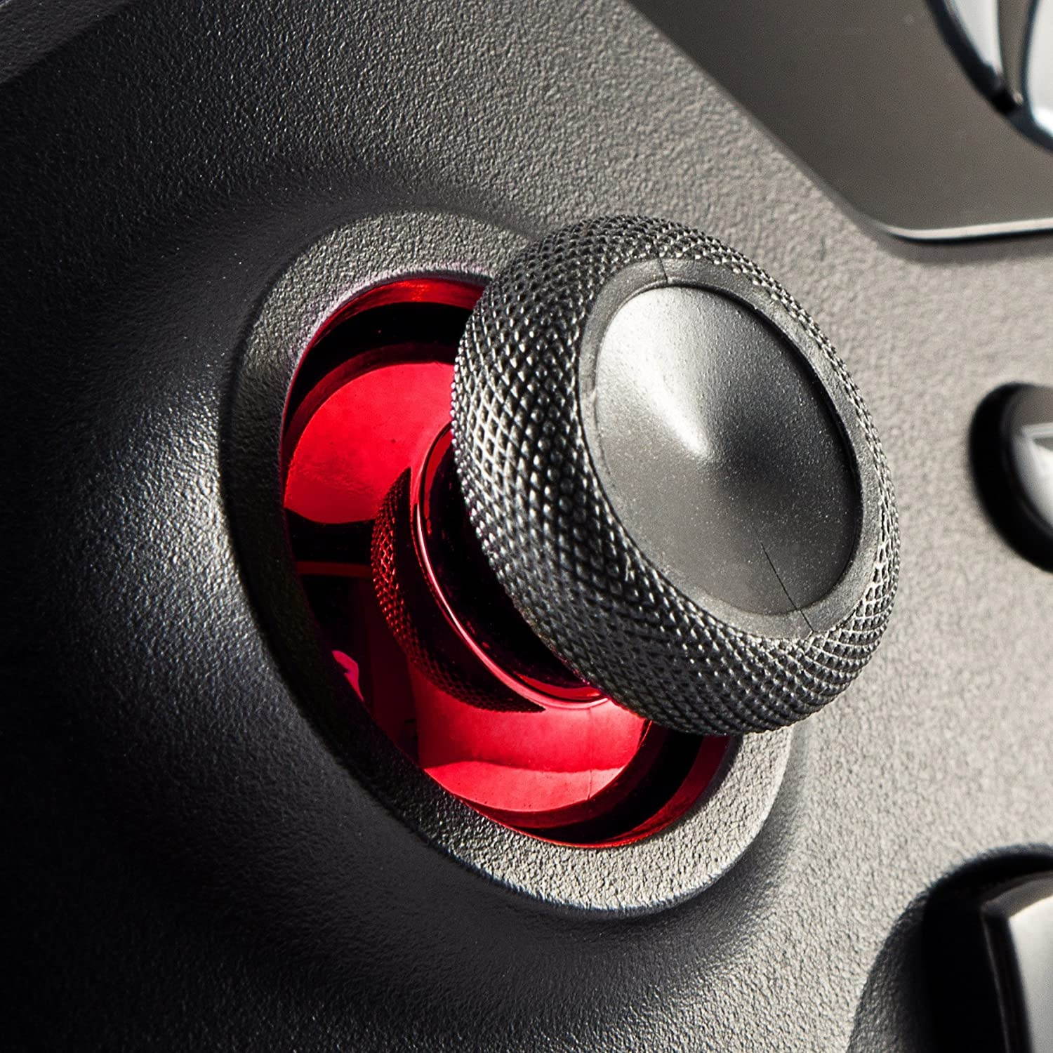 eXtremeRate 10 pcs Rubberized Chrome Red Thumbsticks Buttons Analog Sticks Replacement Parts for Microsoft Xbox One Xbox One S Controller
