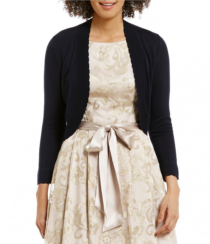 Jessica Howard Scalloped Cropped Bolero Shrug Stretch Cardigan