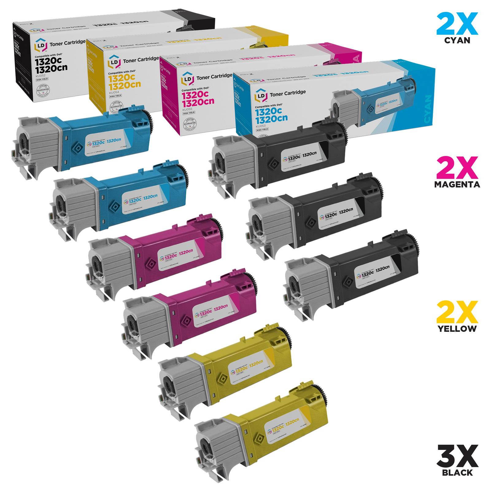 LD &copy; Compatible Set of 4 Dell 1320 / 1320c Toner Cartridges: 1 Black KU052, Cyan KU053, Magenta KU055, and Yellow KU054