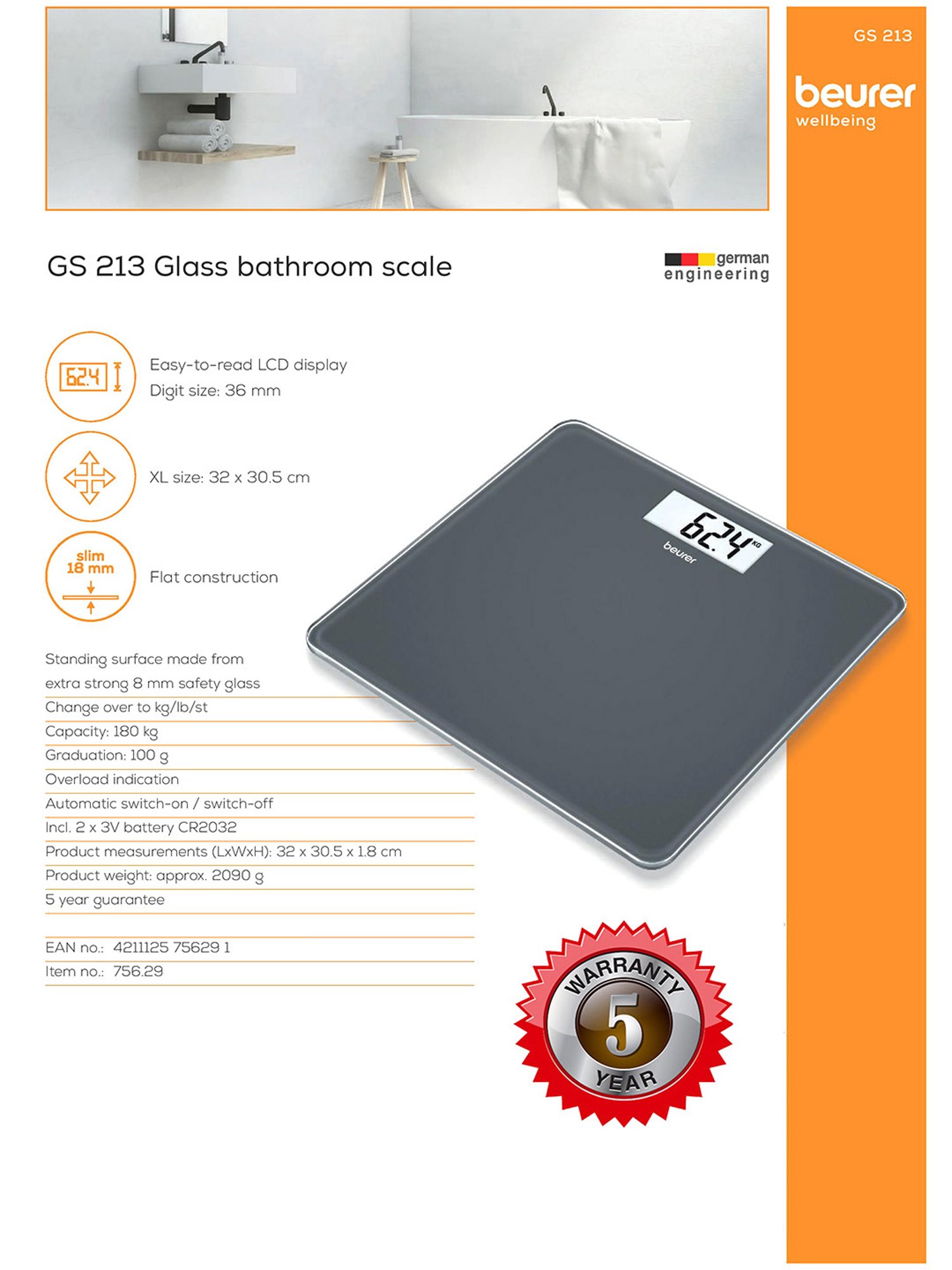 Beurer GS 213 Glass Bathroom/Weighing Scale