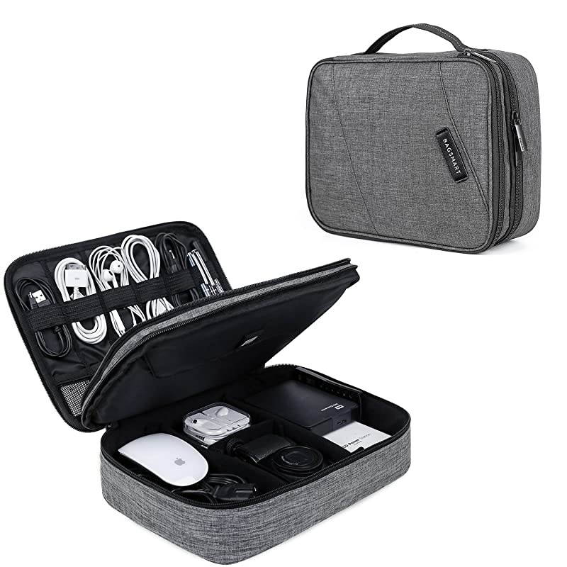 Electronic Organizer  Travel Cable Organizer Bag Double Layer for 105 Inch Tablet Hard Drives Cables Phone USB SD Card GreyLarge