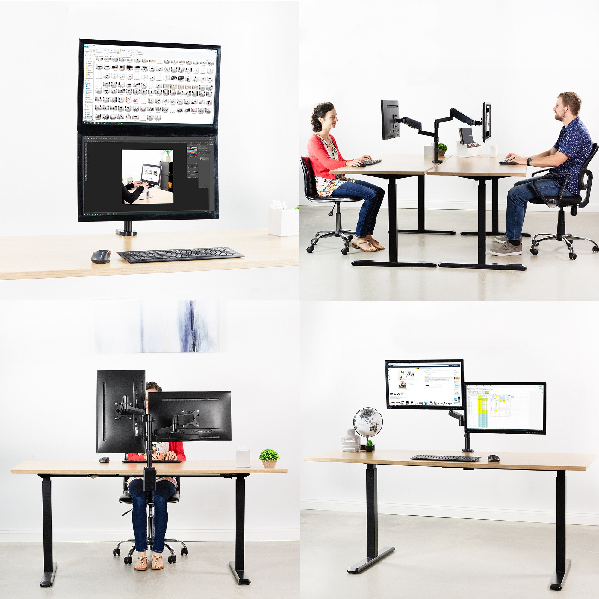 VIVO Dual Monitor Pneumatic Spring Arm Sit-Stand Desk Mount for 2 Screens up to 32" each (STAND-V002K)