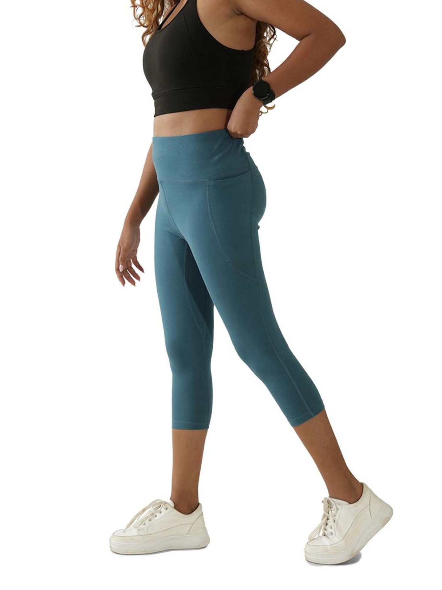 BlissClub Blue Cotton Sports Capris