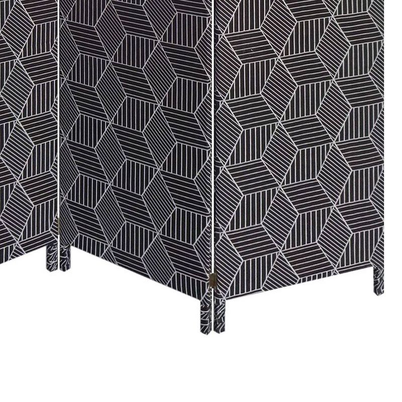 71" 3 Panel Fabric Room Divider with Geometric Print Black - Benzara