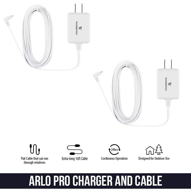 Wasserstein Outdoor Quick Charge 3.0 Power Adapter Compatible with Arlo Pro, Pro 2, Go, Weatherproof (2-Pack, White)