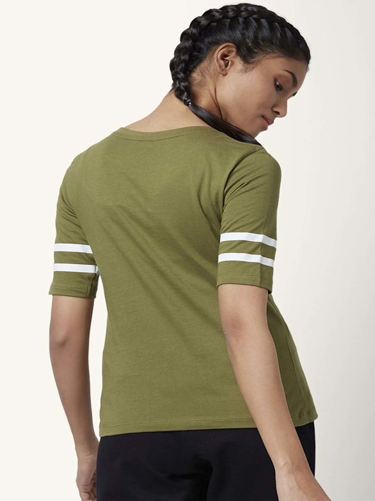 Ajile by Pantaloons Olive Green Cotton Graphic Print Sports T-Shirt