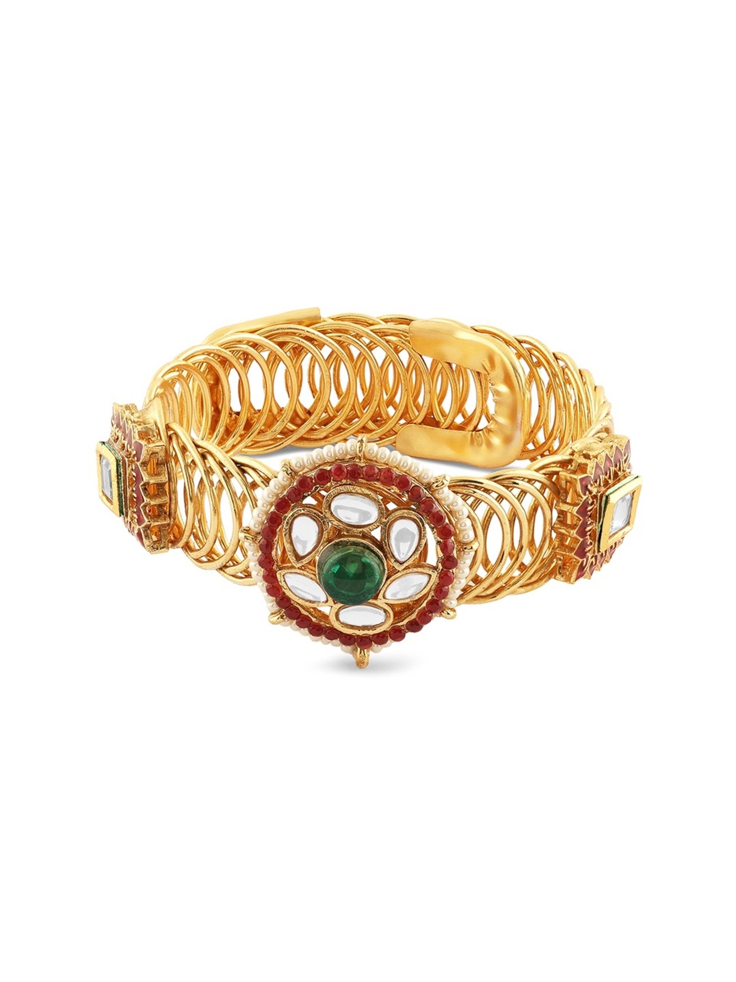 Zaveri Pearls Pink Green Stones & Kundan Embellished Flexible Ethnic Bangle Style Kada-ZPFK17133