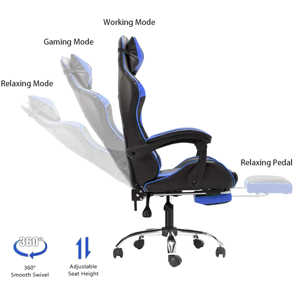 Leather Home Office Gaming Chair High Back Swivel Recliner Seat with Footrest