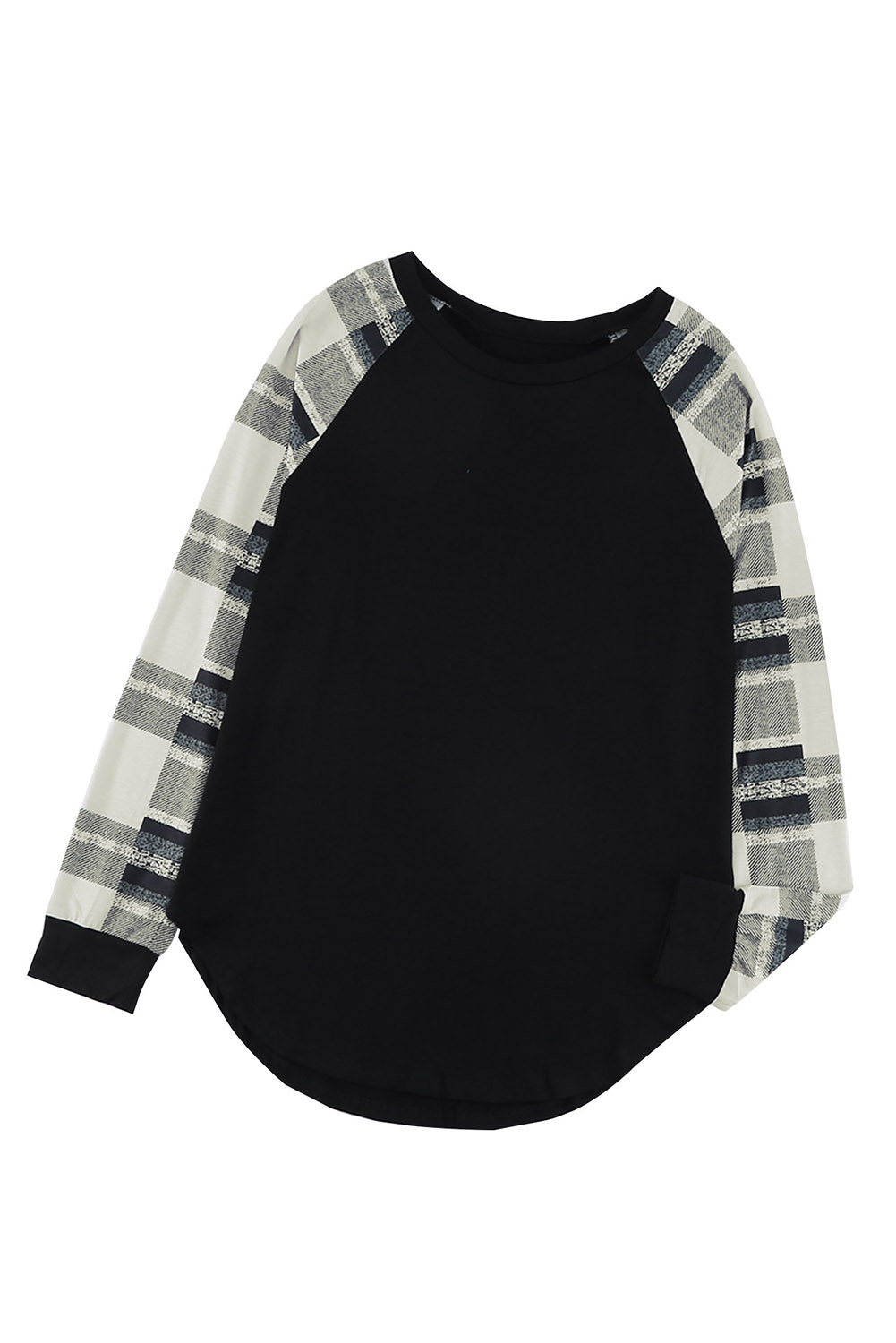 Blank Sweatshirt - Monochrome Plaid Long Sleeves Black Pullover Top Customized