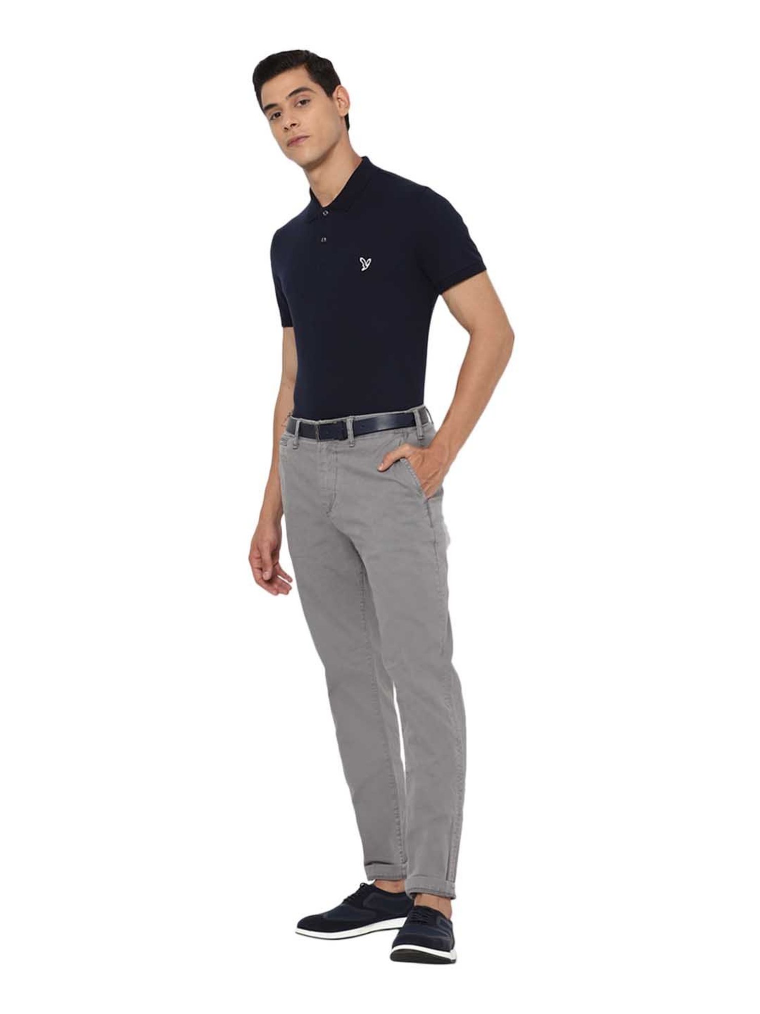 American Eagle Blue Solid Polo T-Shirt