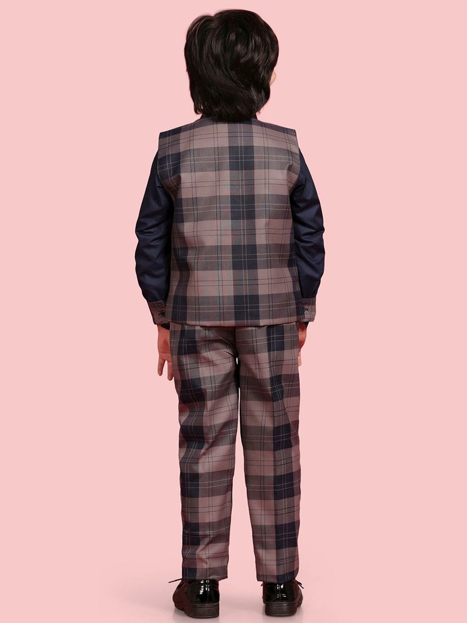 Fourfolds Boys Blue & White Solid Full Sleeves Suit Set