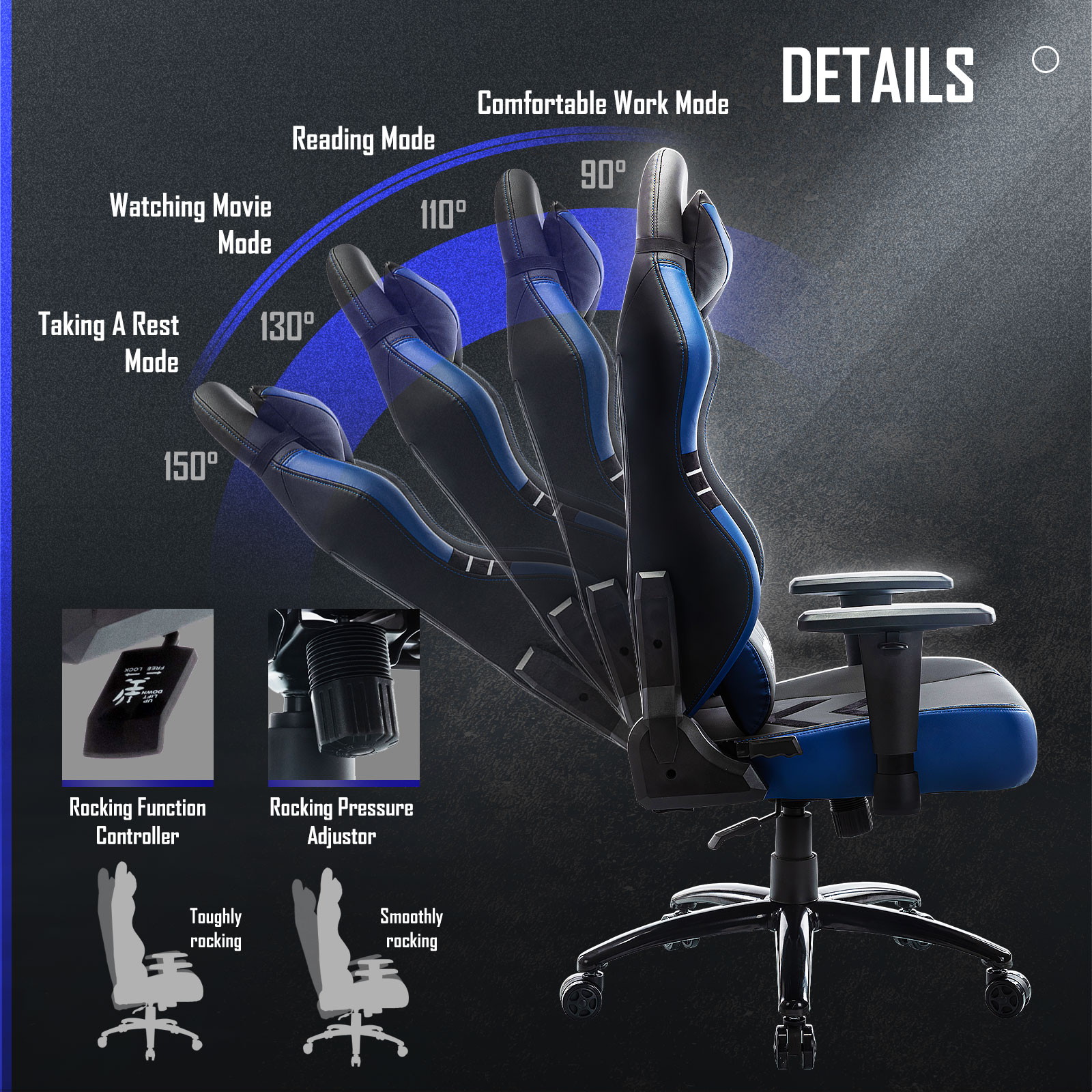 COLAMY Gaming Chair, Big & Tall Computer Chair Fluorescent Racing Style Desk Office Chair Wide Seat Height Adjustment Swivel Task Chair with Headrest and Lumbar Support(Black/Grey/Red/Blue/White/Pink)