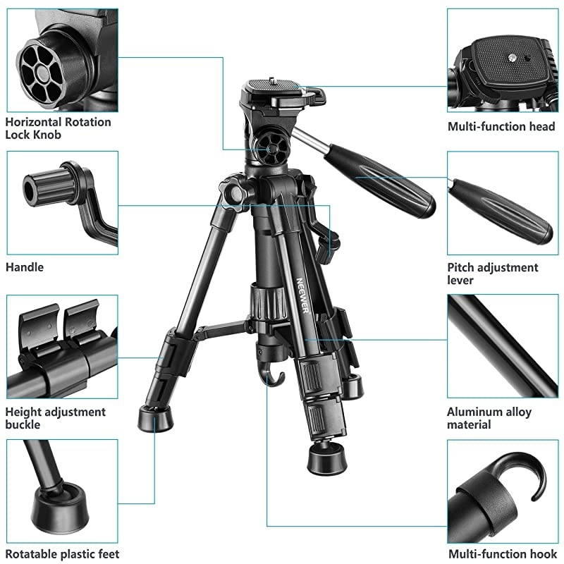 Mini Travel Tabletop Camera Tripod 24 inches62 centimeters Portable Aluminum with 3Way Swivel Pan Head for DSLR CameraSmartphonesDV Video up to 66 pounds3 Kilograms T210