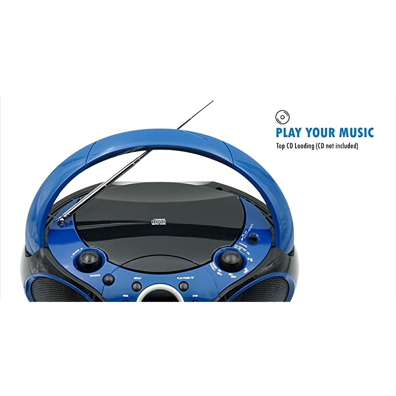 030B CD, CD-R/RW Boombox Portable/w Bluetooth Player AM/FM Radio Aux Input, Headset Jack, Foldable Carrying Handle (Starlight Blue)