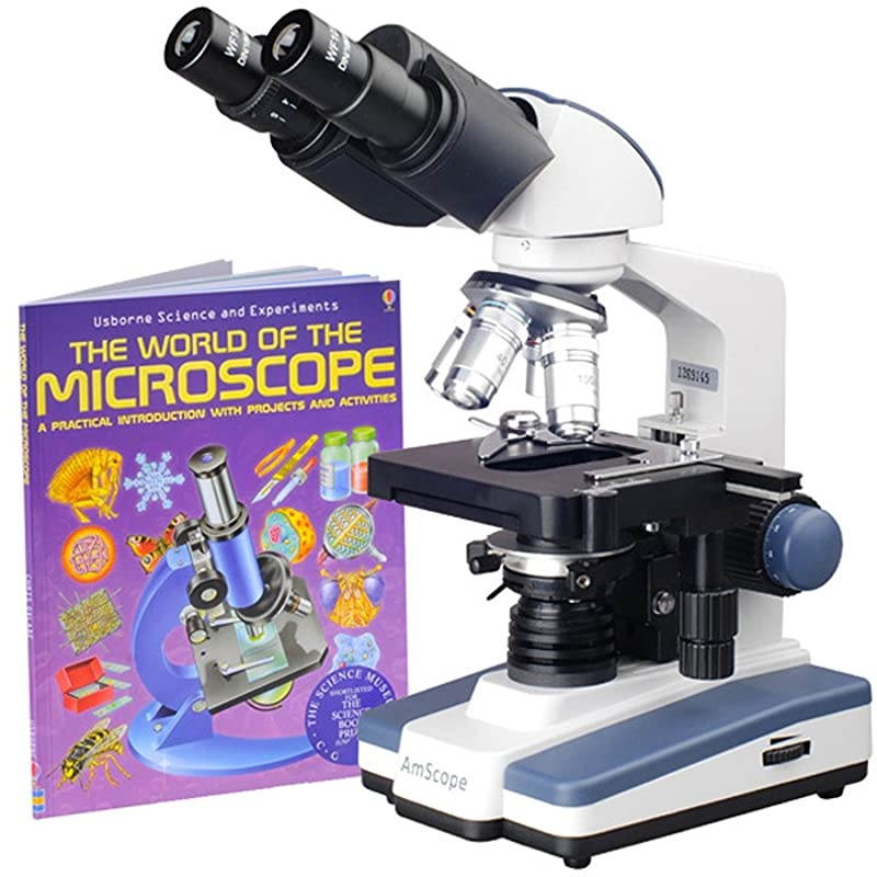 B120CWM Siedentopf Binocular Compound Microscope 40X2500X Magnification Brightfield LED Illumination Abbe Condenser DoubleLayer Mechanical Stage Includes Book